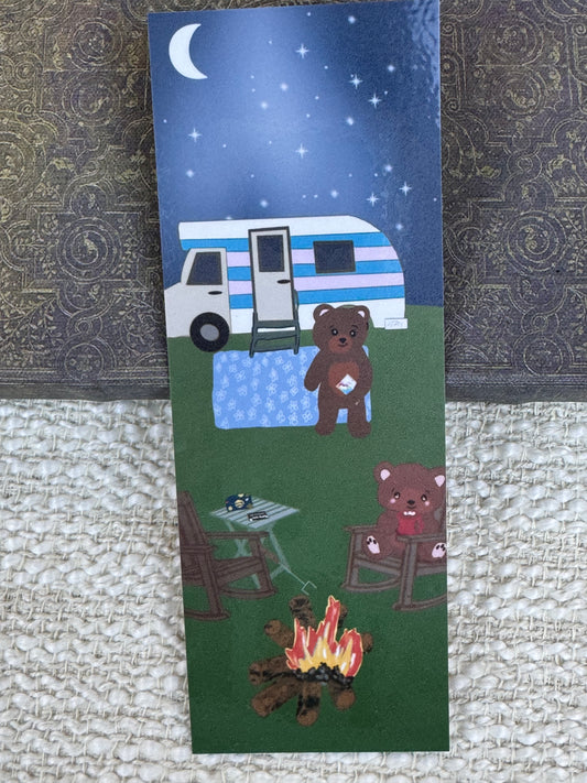 Camping Bear Bookmark | Camper & Campfire Under the Stars