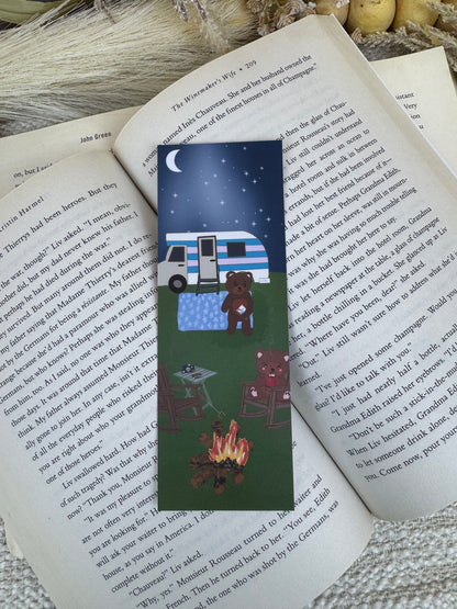 Camping Bear Bookmark | Camper & Campfire Under the Stars