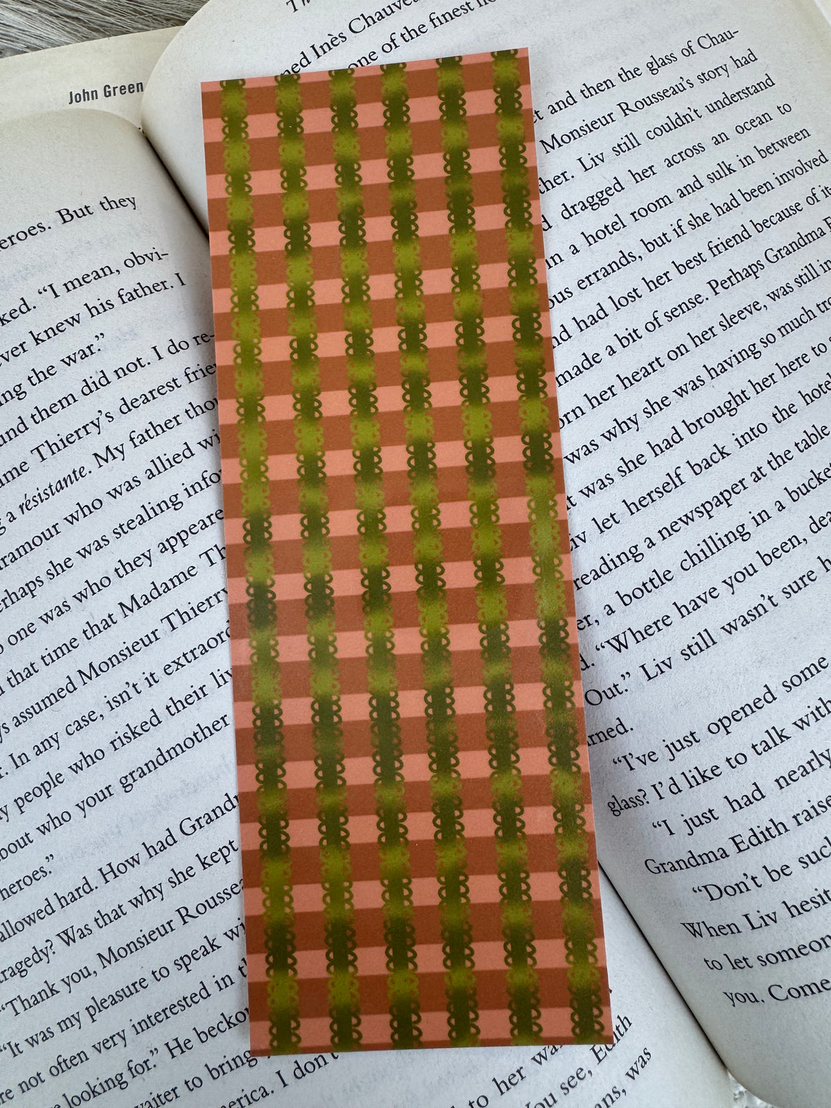 Retro Striped Bookmark | Burnt Orange & Greens