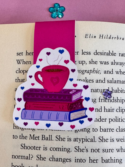 Coffee and Love Magnetic Bookmark, Page Saver for Book Lovers, Read More Books, Original Artwork