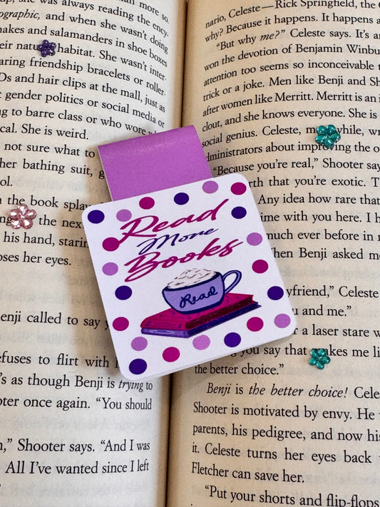 Read More Books Magnetic Bookmark, Page Saver for Book Lovers, Coffee and Books, Original Artwork