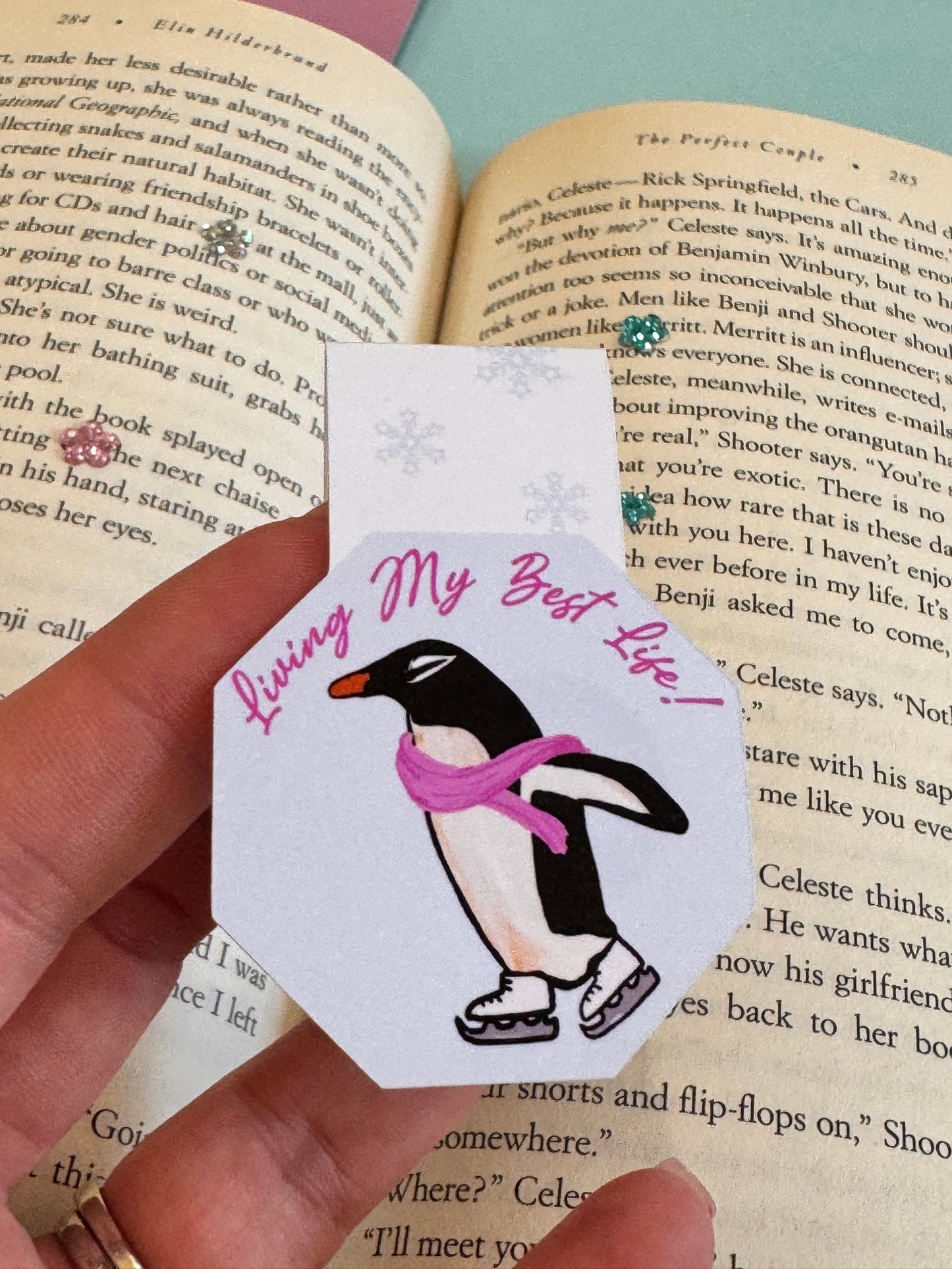 Magnetic Bookmark with Cute Penguin Ice Skating, Living My Best Life, Page Saver for Book Lovers