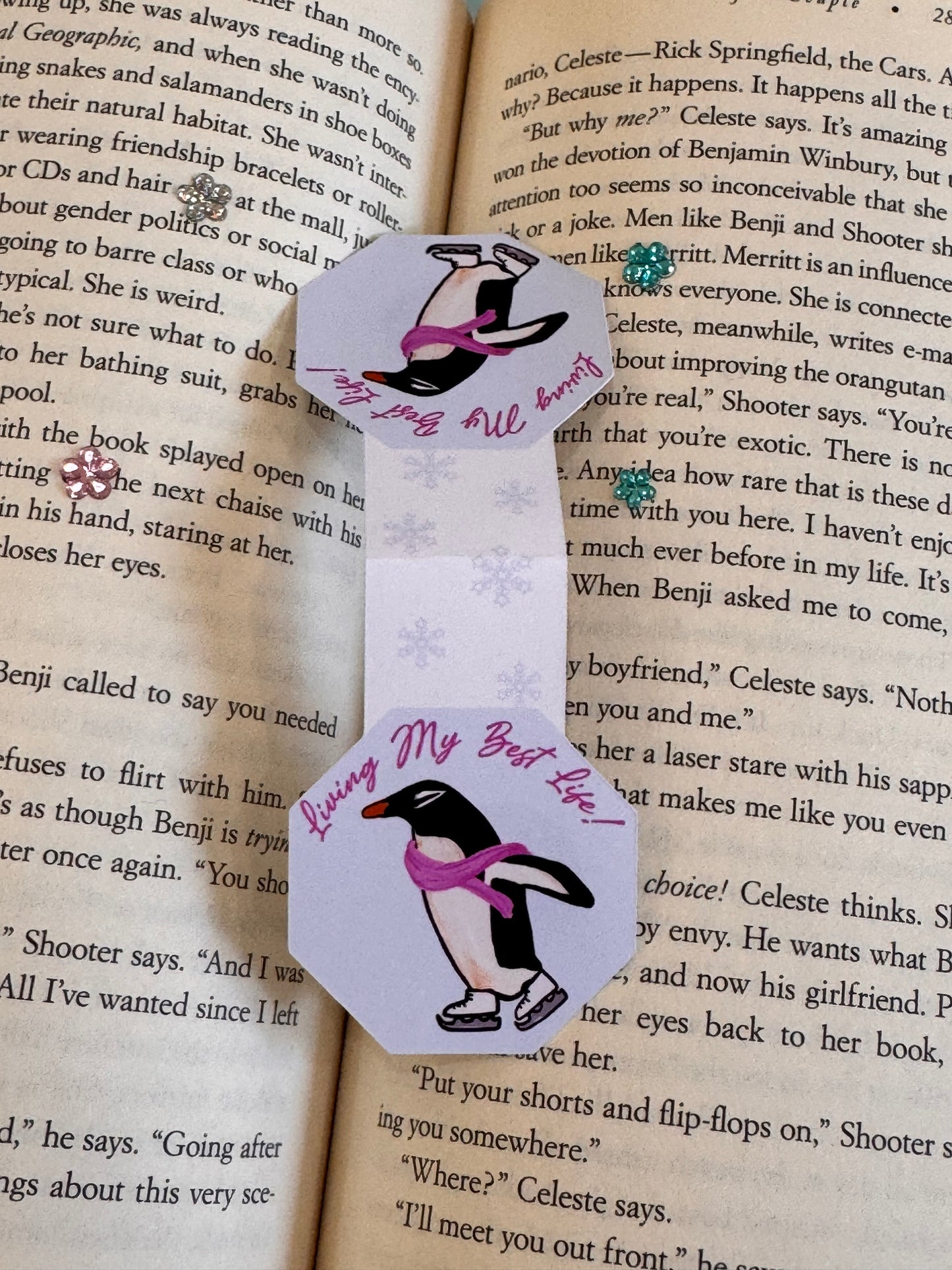Magnetic Bookmark with Cute Penguin Ice Skating, Living My Best Life, Page Saver for Book Lovers