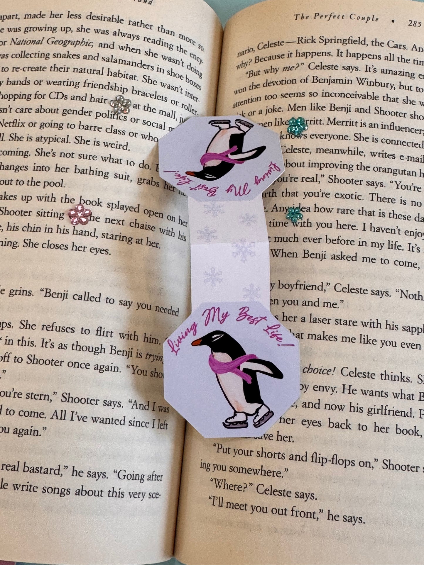 Magnetic Bookmark with Cute Penguin Ice Skating, Living My Best Life, Page Saver for Book Lovers