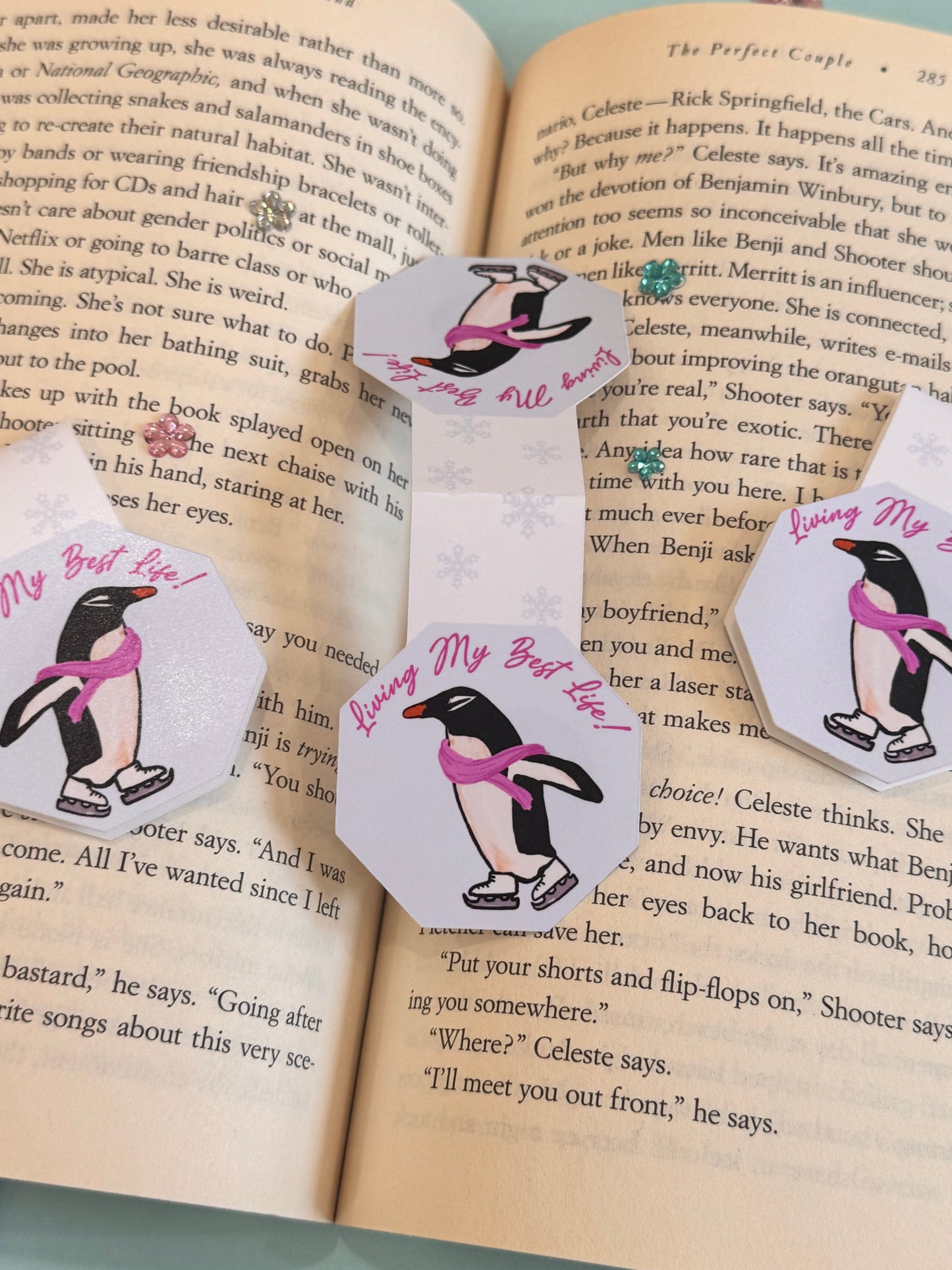 Magnetic Bookmark with Cute Penguin Ice Skating, Living My Best Life, Page Saver for Book Lovers