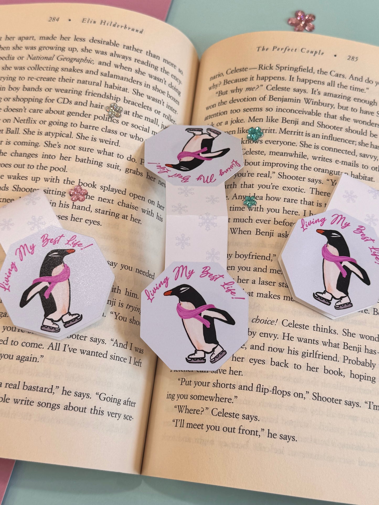 Magnetic Bookmark with Cute Penguin Ice Skating, Living My Best Life, Page Saver for Book Lovers