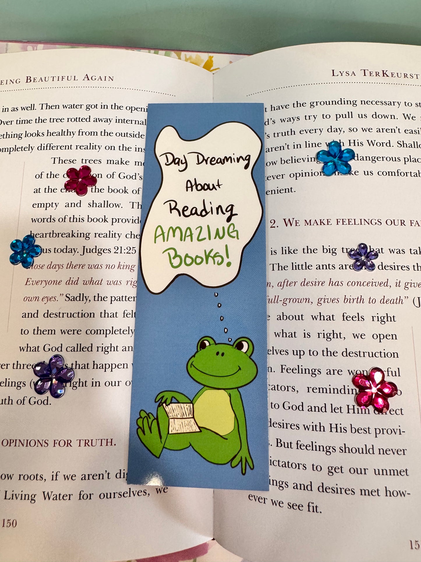 Daydreaming About Reading Amazing Books Froggy Bookmark, Hand Drawn Frog Theme