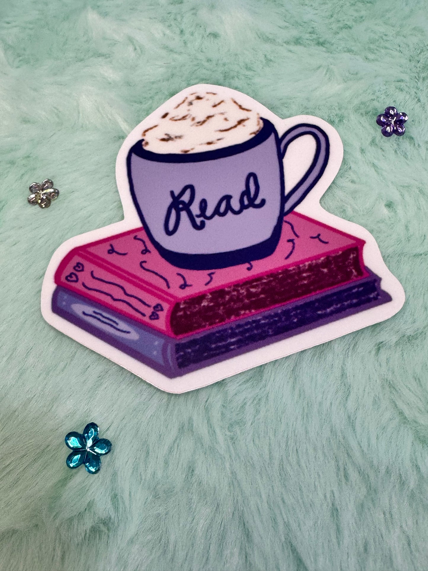 Read a Latte Waterproof Vinyl Sticker, Books and Coffee Hand Drawn Sticker For Kindle, Water Bottle, Notebooks, Gift For Readers