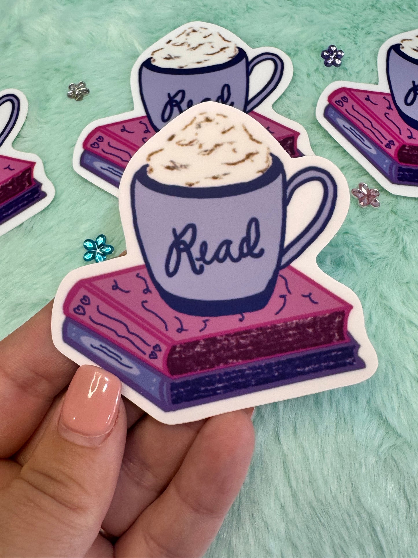 Read a Latte Waterproof Vinyl Sticker, Books and Coffee Hand Drawn Sticker For Kindle, Water Bottle, Notebooks, Gift For Readers