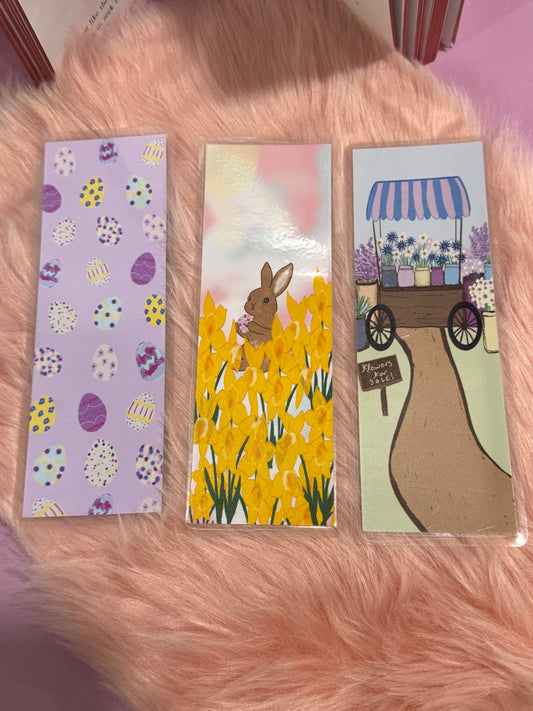 March Monthly Bookmark Set of 3, Spring Easter Flower Bookmarks, Laminated Bookmarks