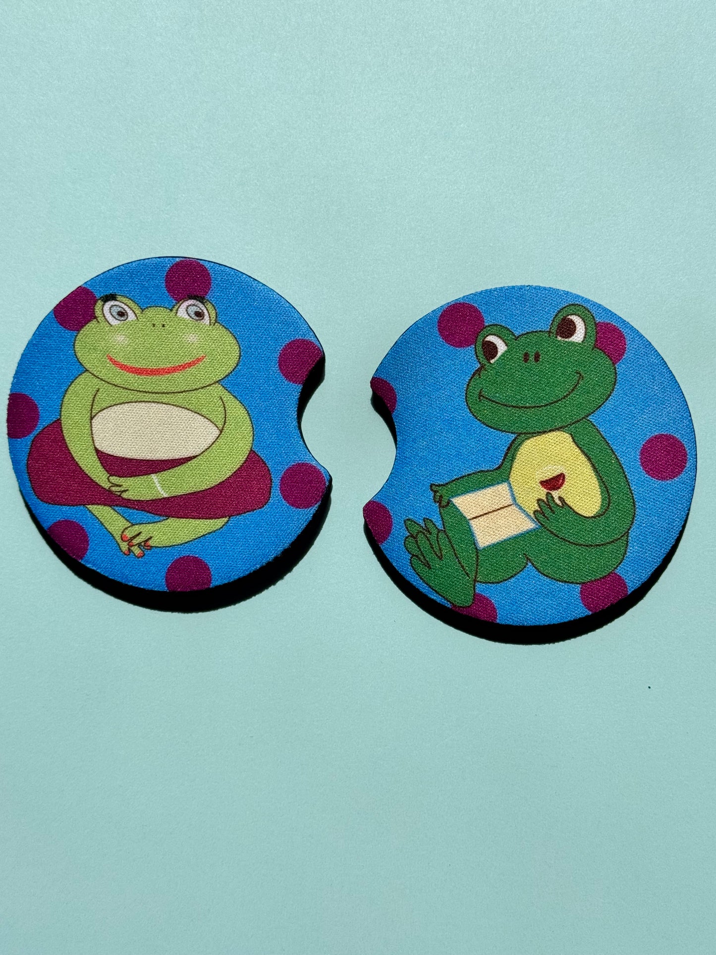 Frog Rubber Car Coasters Set Of 2, Adorable Frog Couple In Love, Boyfriend and Girlfriend