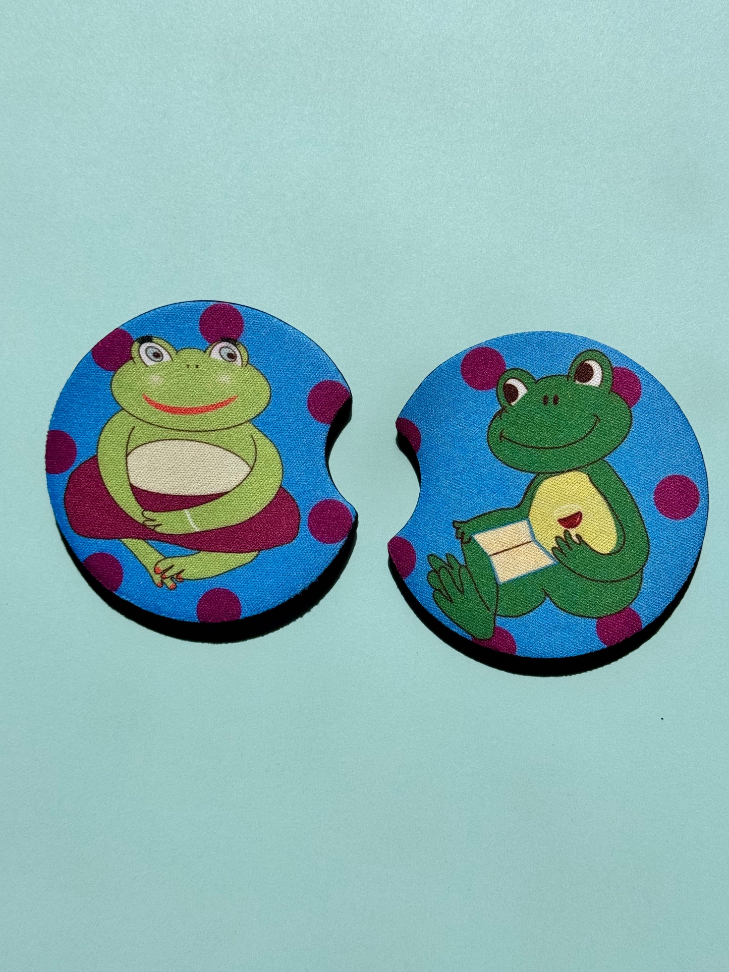 Frog Rubber Car Coasters Set Of 2, Adorable Frog Couple In Love, Boyfriend and Girlfriend