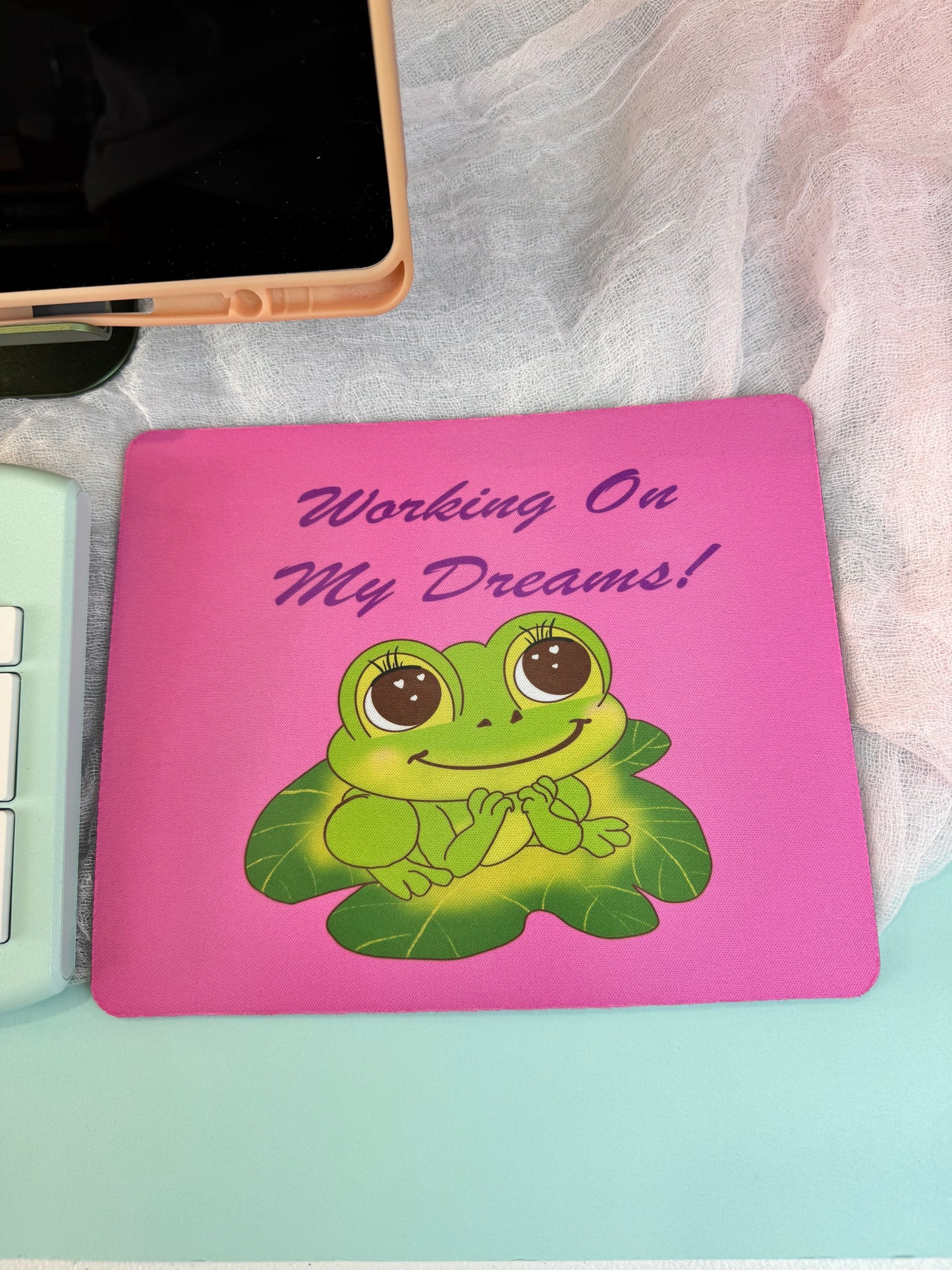 Frog Mouse Mat Small Business Owner, Spring and Summertime Decor, Working On My Dreams, Cute Desk Mouse Pad