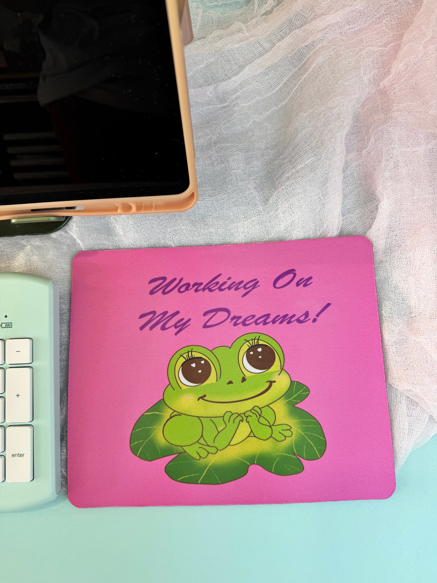 Frog Mouse Mat Small Business Owner, Spring and Summertime Decor, Working On My Dreams, Cute Desk Mouse Pad