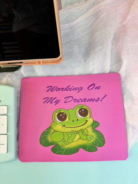 Frog Mouse Mat Small Business Owner, Spring and Summertime Decor, Working On My Dreams, Cute Desk Mouse Pad