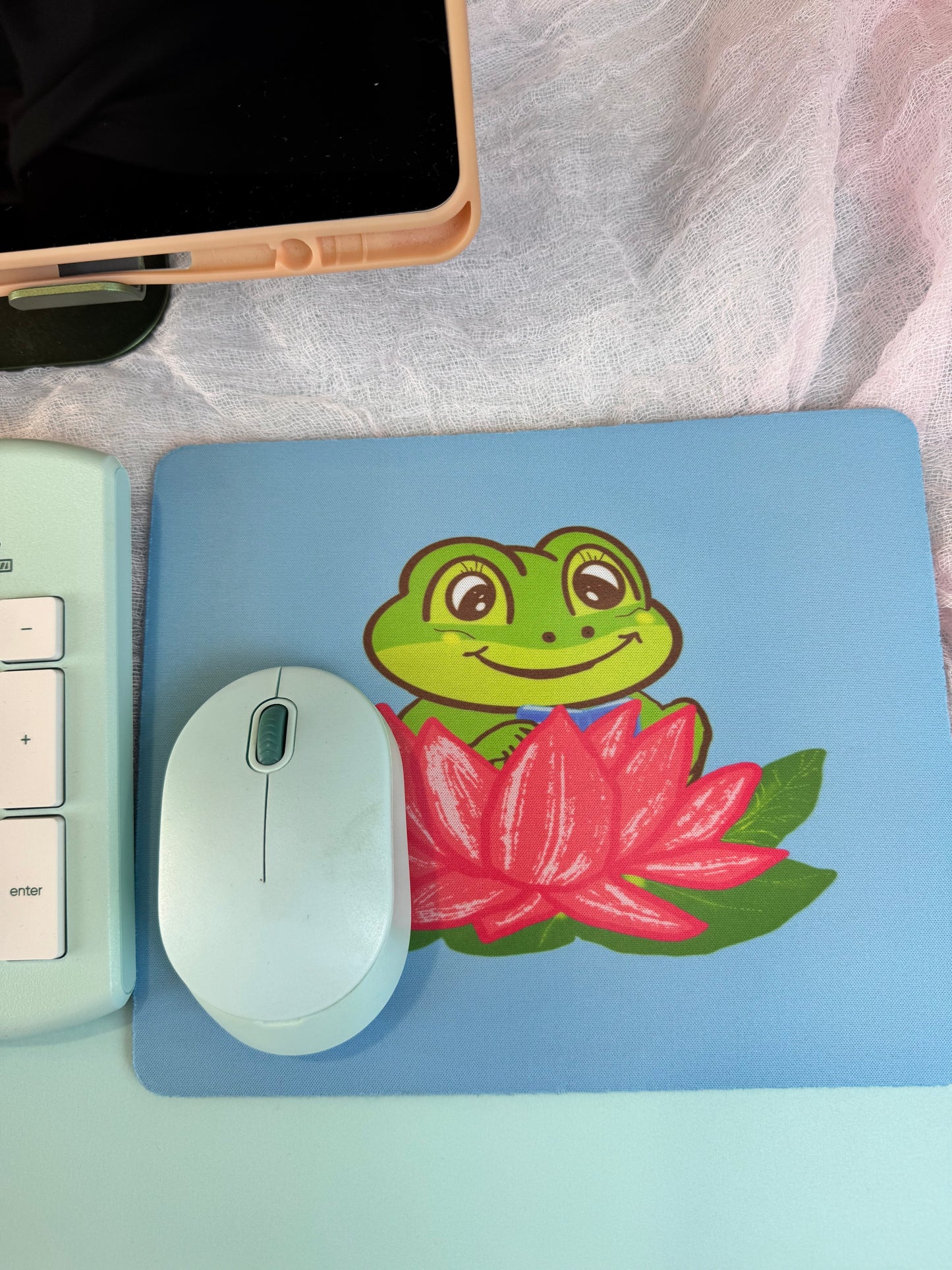 Frog Mouse Mat For Book Lovers, Spring and Summertime Decor, Reading in Gorgeous Pink Lily Pad, Cute Desk Mouse Pad