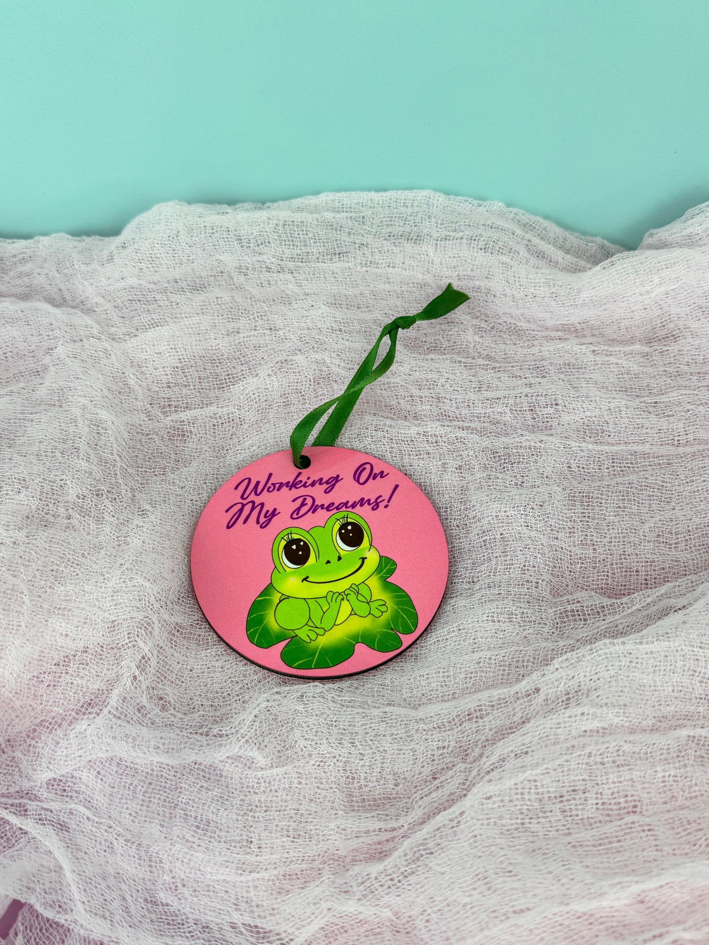Frog Ornament For Small Business Owner, Colorful Decor, Working On My Dreams, Cute Tree Hanging Wooden Ornament