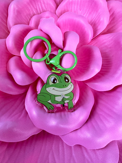 Adorable Acrylic Keychains, Bag Charms and Key Holders, Cute Frog With Flower Bouquet