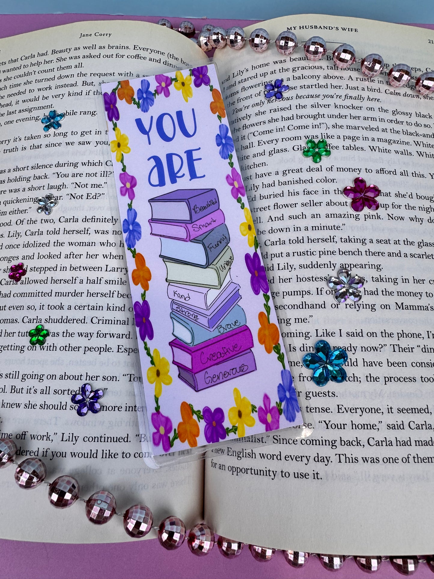 Positive Affirmation Book Stack Hand Drawn Laminated Bookmark