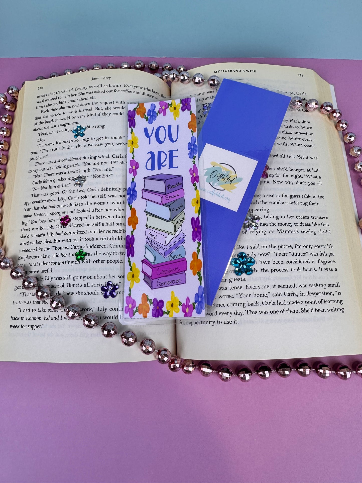 Positive Affirmation Book Stack Hand Drawn Laminated Bookmark