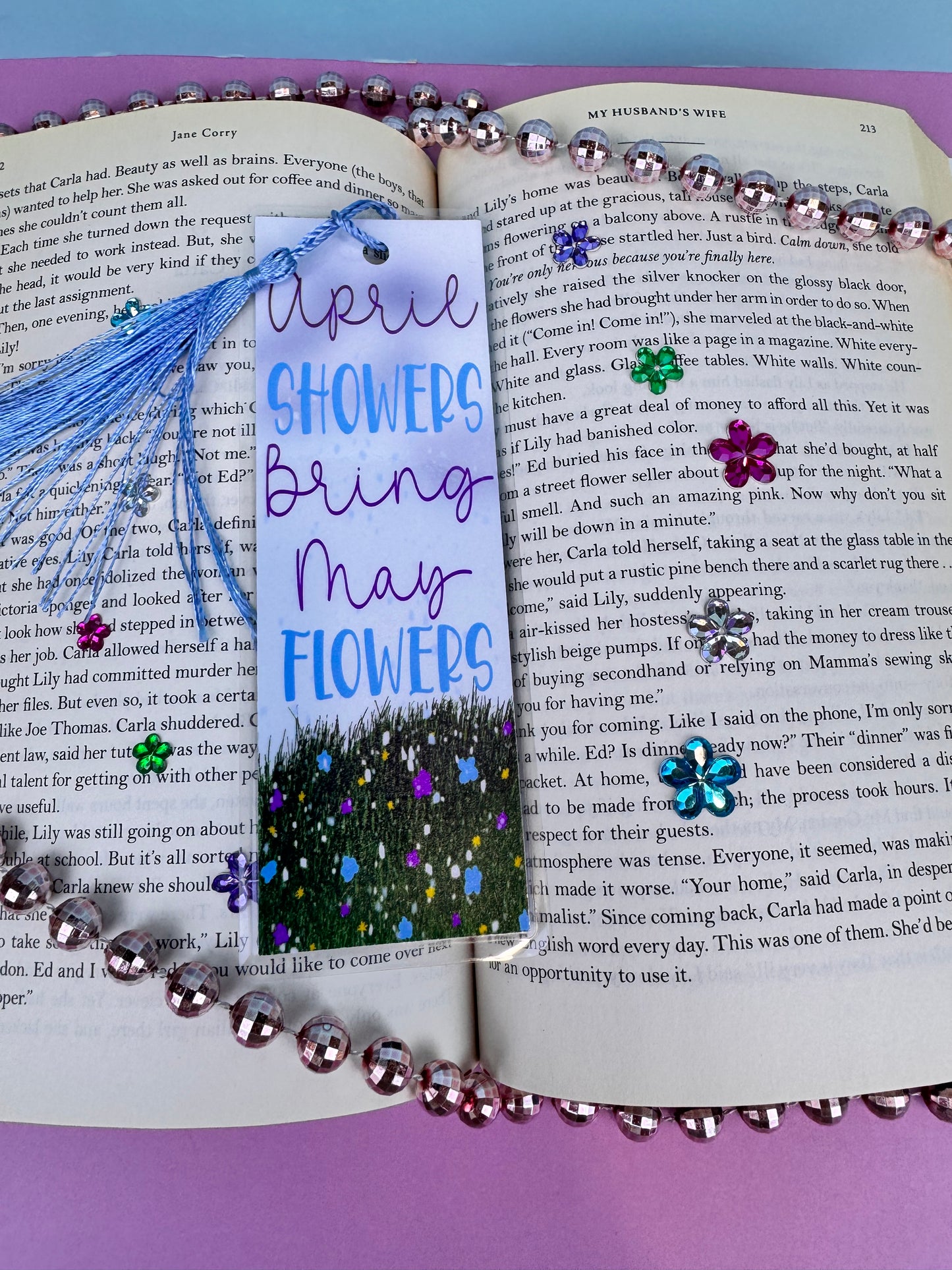 April Showers Bring May Flowers Hand Drawn Laminated Bookmark