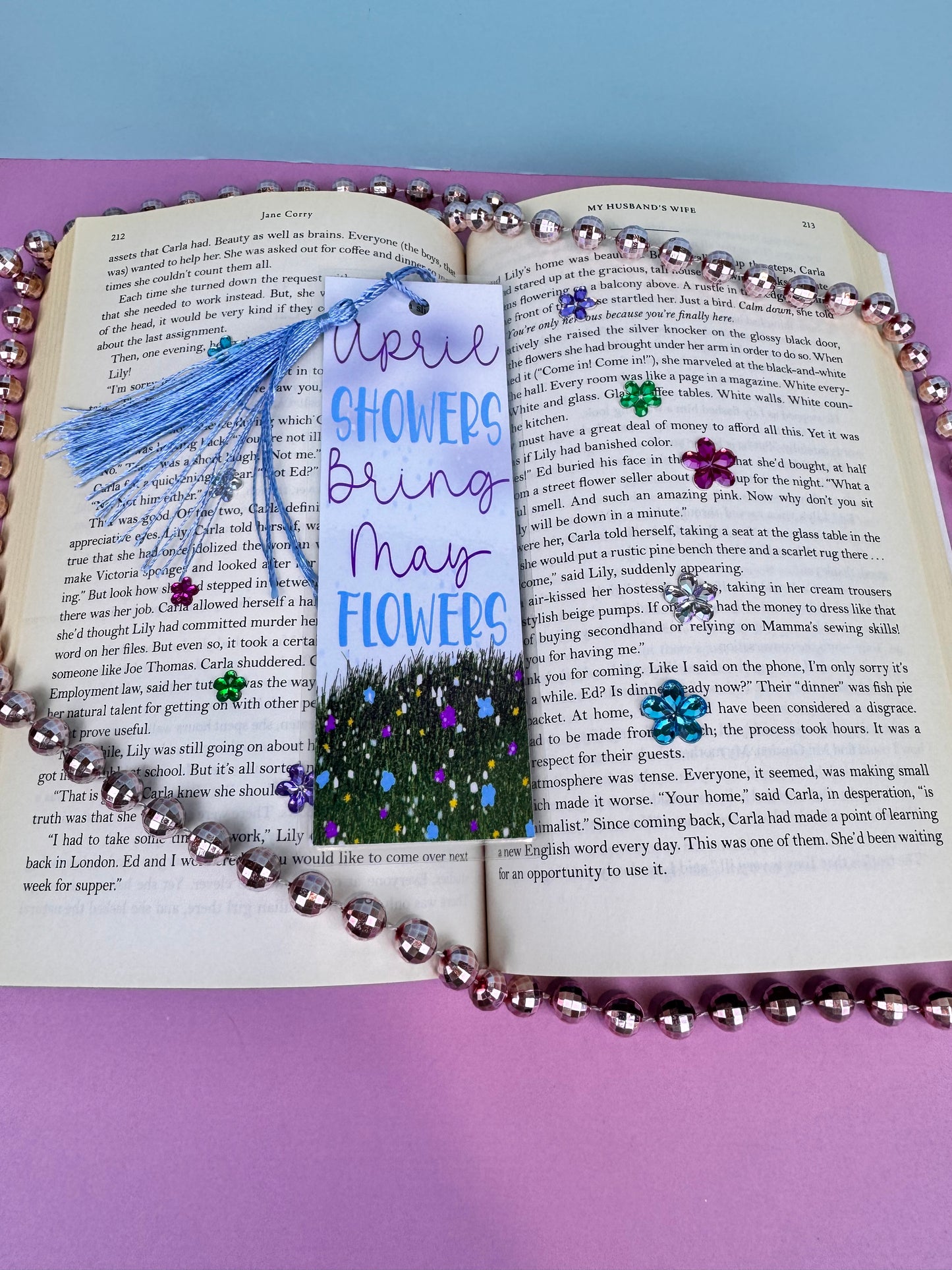 April Showers Bring May Flowers Hand Drawn Laminated Bookmark