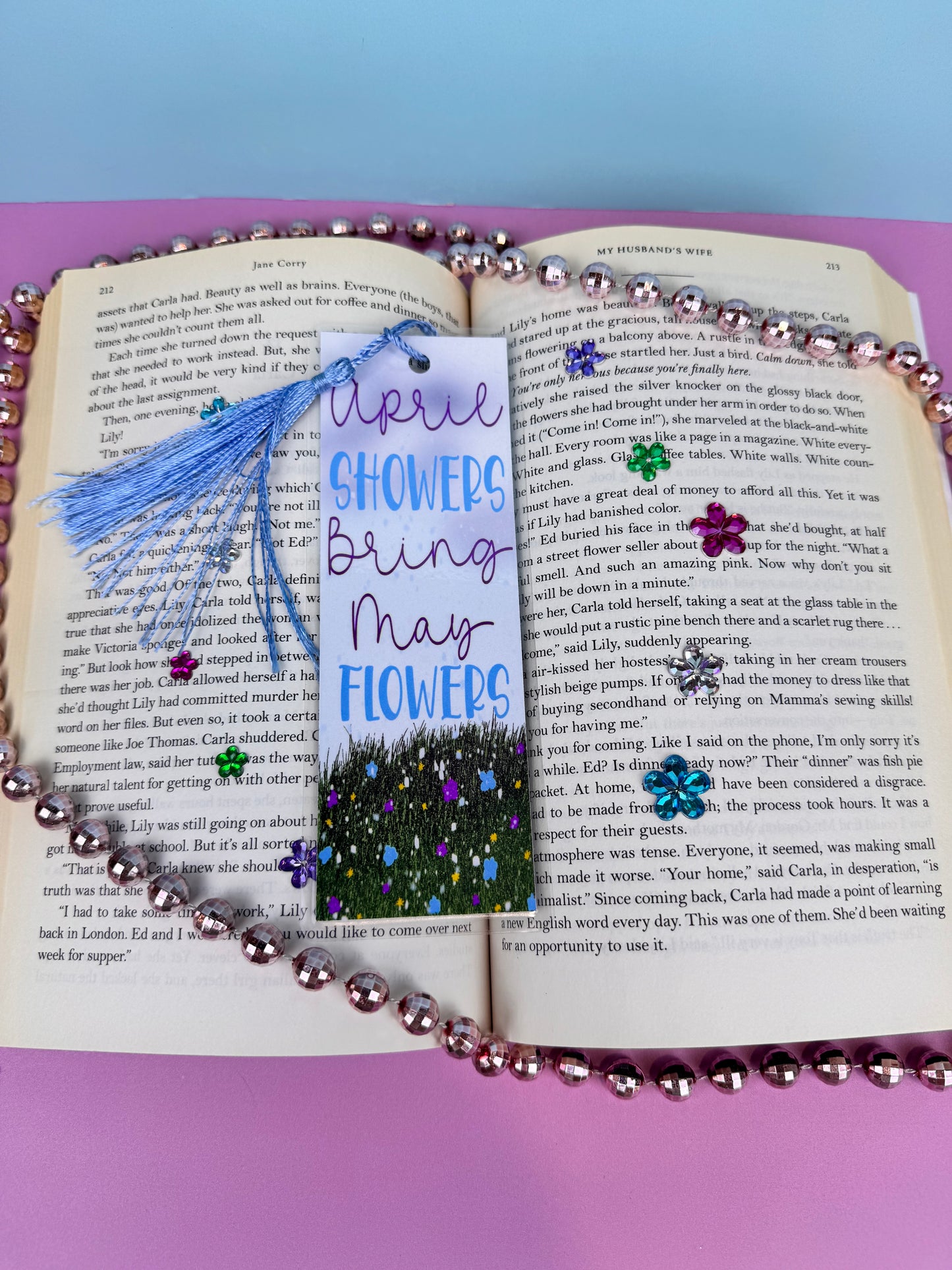 April Showers Bring May Flowers Hand Drawn Laminated Bookmark