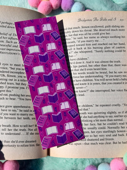 Purple & Pink Book Pattern Bookmark | Laminated 2 × 6