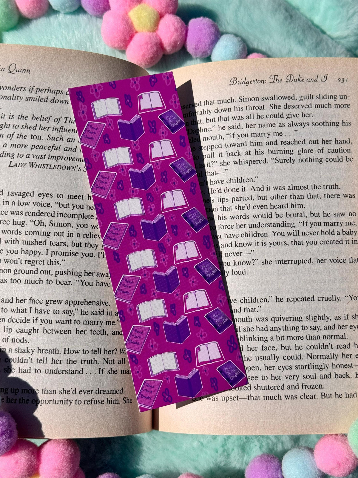 Purple & Pink Book Pattern Bookmark | Laminated 2 × 6