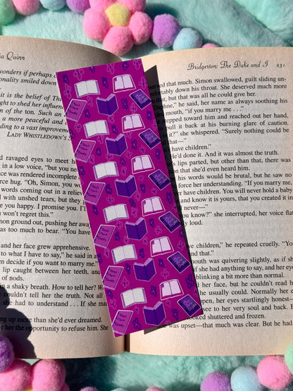 Purple & Pink Book Pattern Bookmark | Laminated 2 × 6