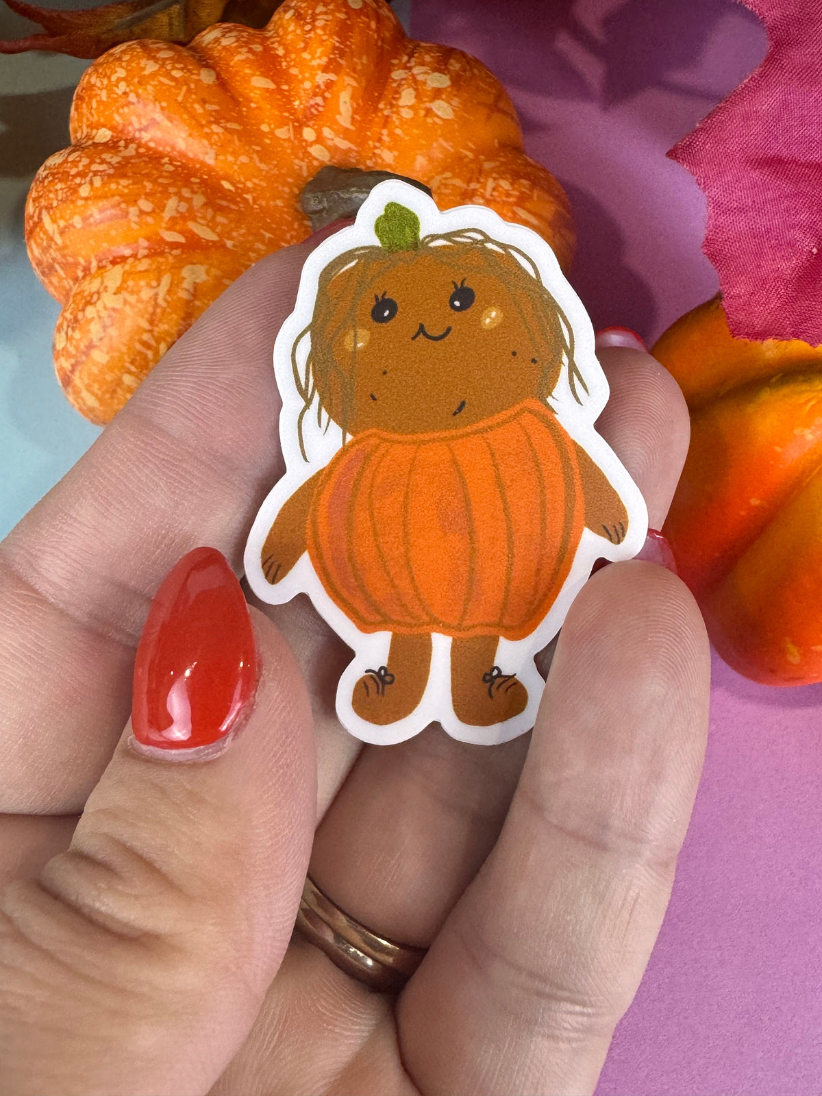 Kawaii Potato Dressed As A Pumpkin Costume Die Cut Sticker | Hand Drawn Original Art | Handmade Vinyl Sticker