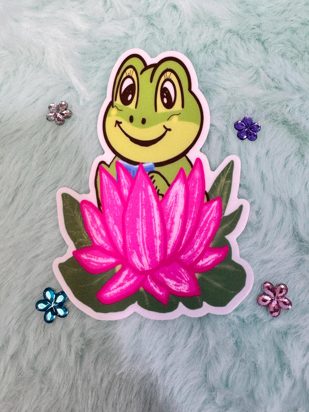 Happy Frog Reading In A Lotus Flower Vinyl Sticker | Hand Drawn Original Art | Handmade