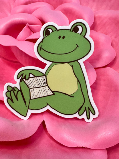 Relaxing Reading Frog Sticker | Vinyl Decal