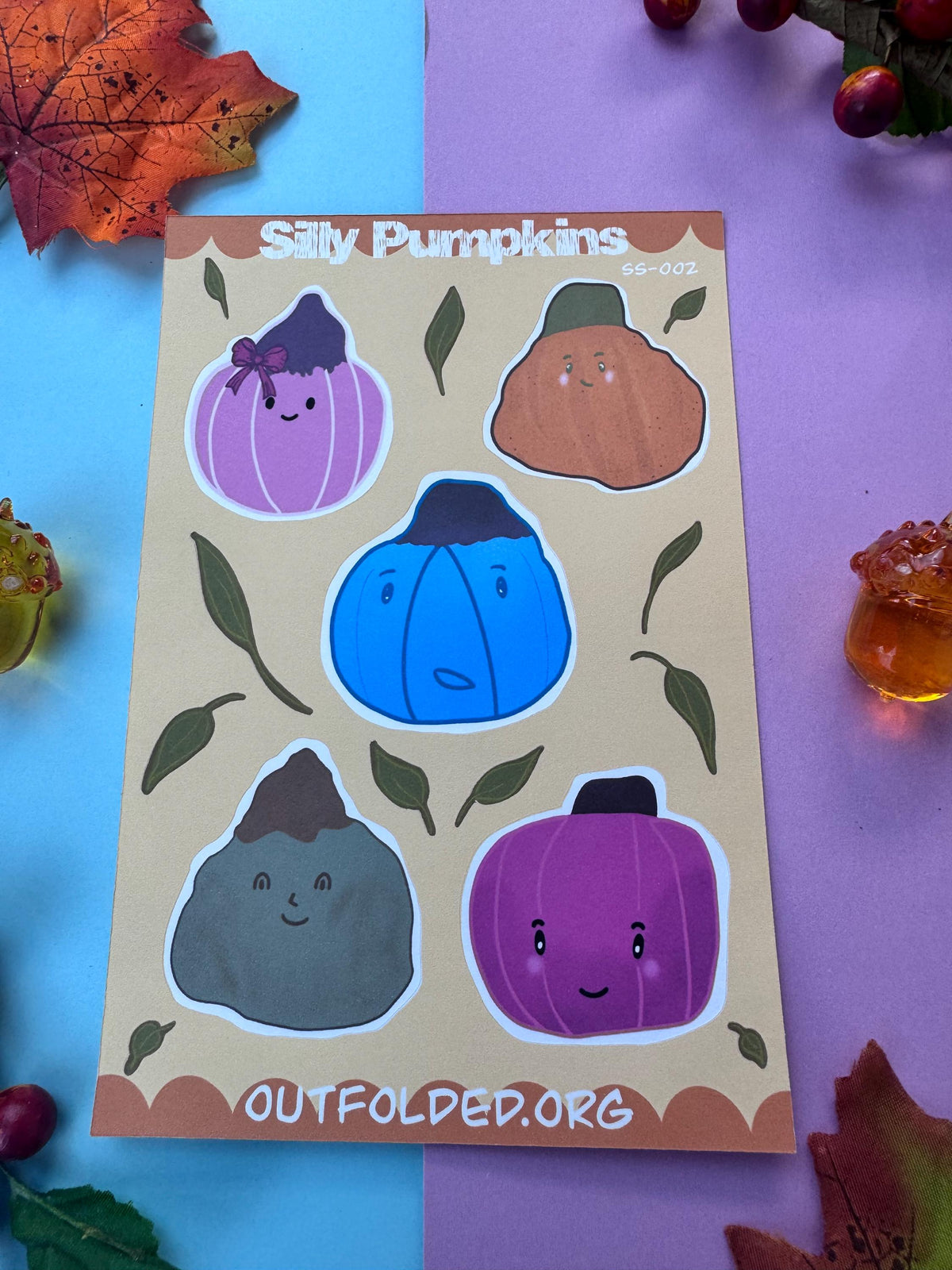 Silly Pumpkins Sticker Sheet - 5 Fun Pumpkin Designs for Scrapbooking, Agendas, Journals, & Playful Labels