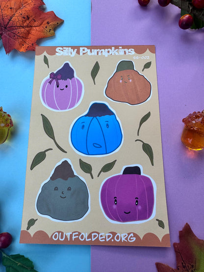 Silly Pumpkins Sticker Sheet - 5 Fun Pumpkin Designs for Scrapbooking, Agendas, Journals, & Playful Labels