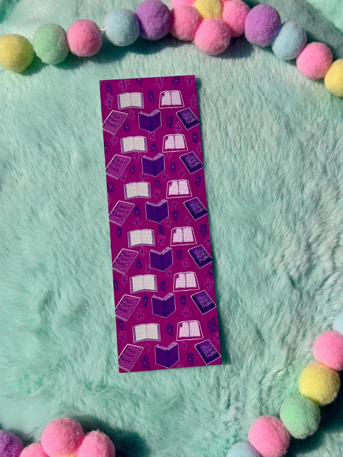 Purple & Pink Book Pattern Bookmark | Laminated 2 × 6