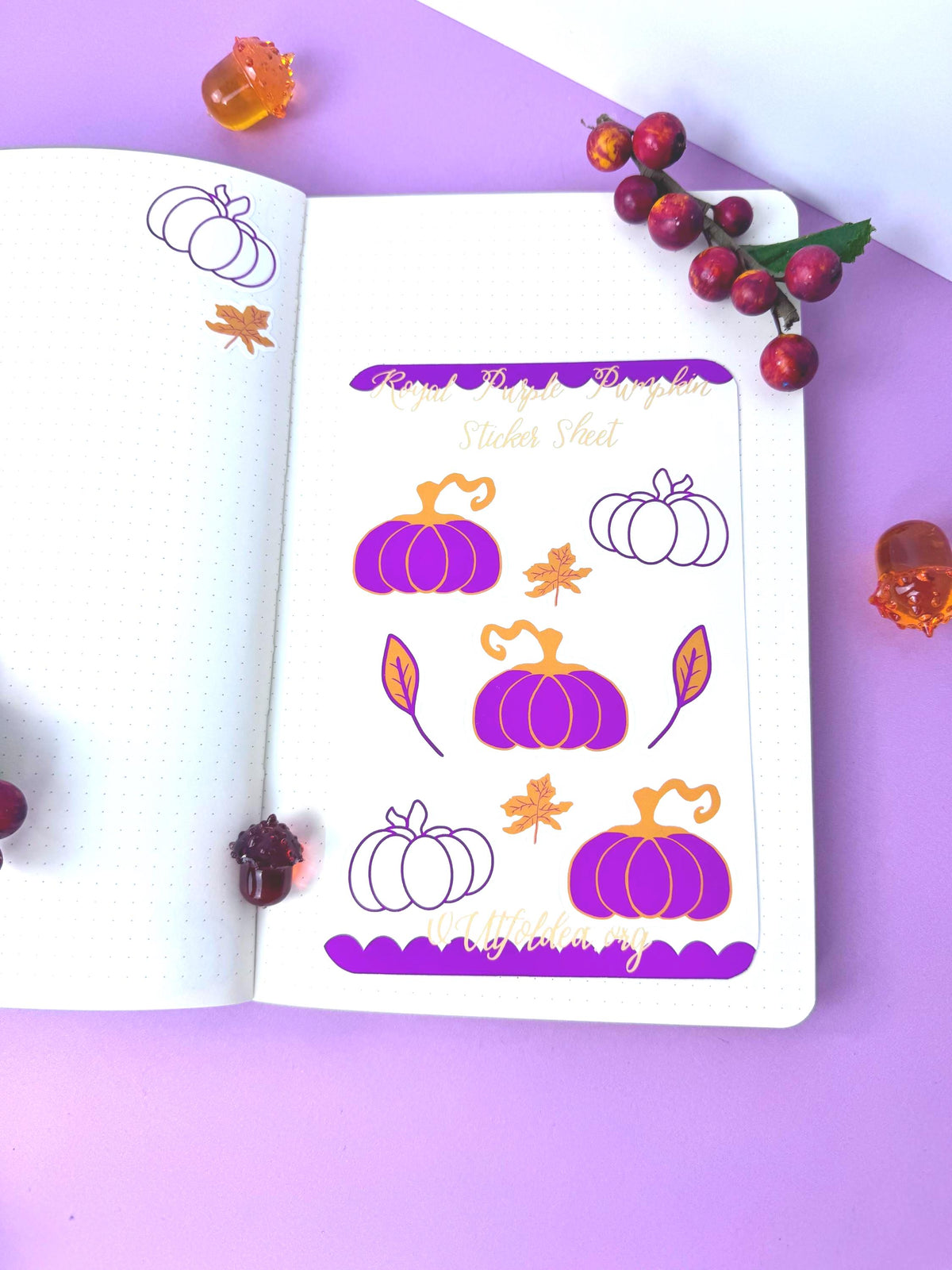 Royal Purple Pumpkin Sticker Sheet For Fall Planner Pages and Agendas For The Autumn Season