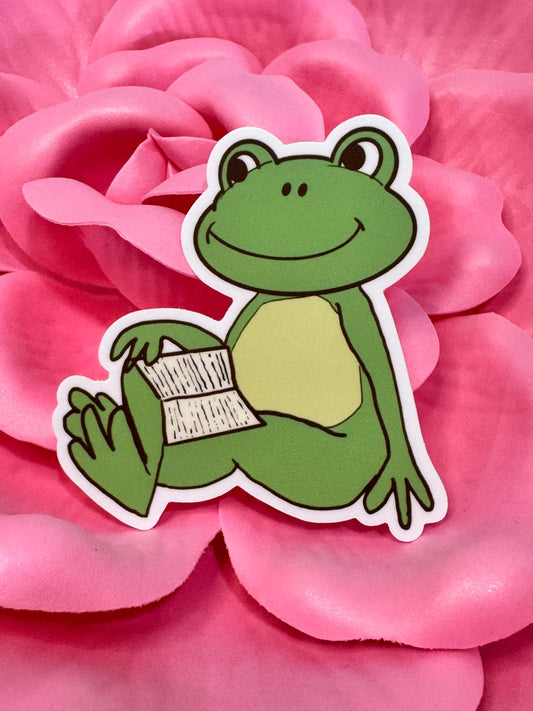 Relaxing Reading Frog Sticker | Vinyl Decal