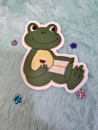 Frog Sticker | Books and Wine | Hand Drawn Original Art | Handmade