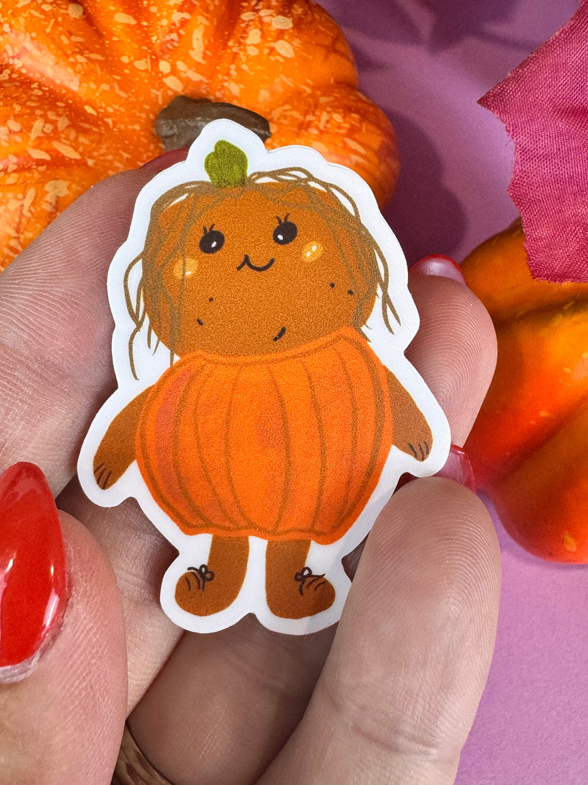 Kawaii Potato Dressed As A Pumpkin Costume Die Cut Sticker | Hand Drawn Original Art | Handmade Vinyl Sticker