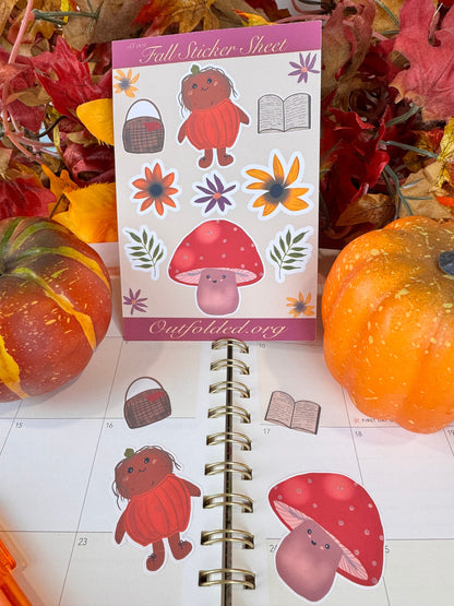 Fall Cute Characters Sticker Sheet, 4x6 Sheet with 9 Stickers