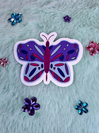 Purple Butterfly Sticker | Hand-Drawn Vinyl Sticker