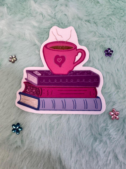 Books and Coffee Vinyl Sticker | Hand-Drawn Reader Gift