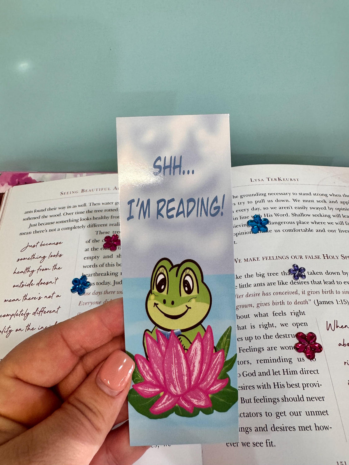 Frog Bookmark | Shh, I'm Reading | Laminated 2 × 6