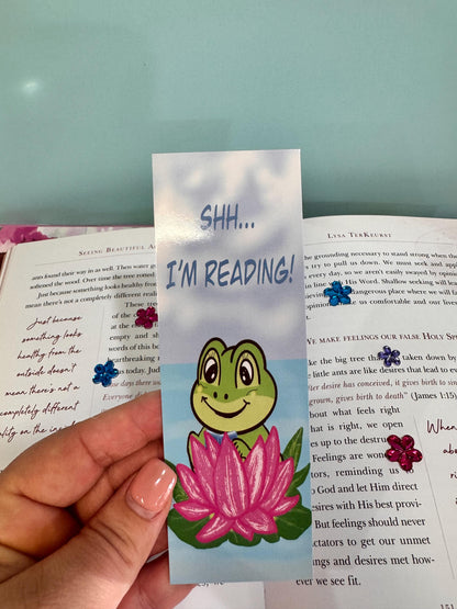 Frog Bookmark | Shh, I'm Reading | Laminated 2 × 6