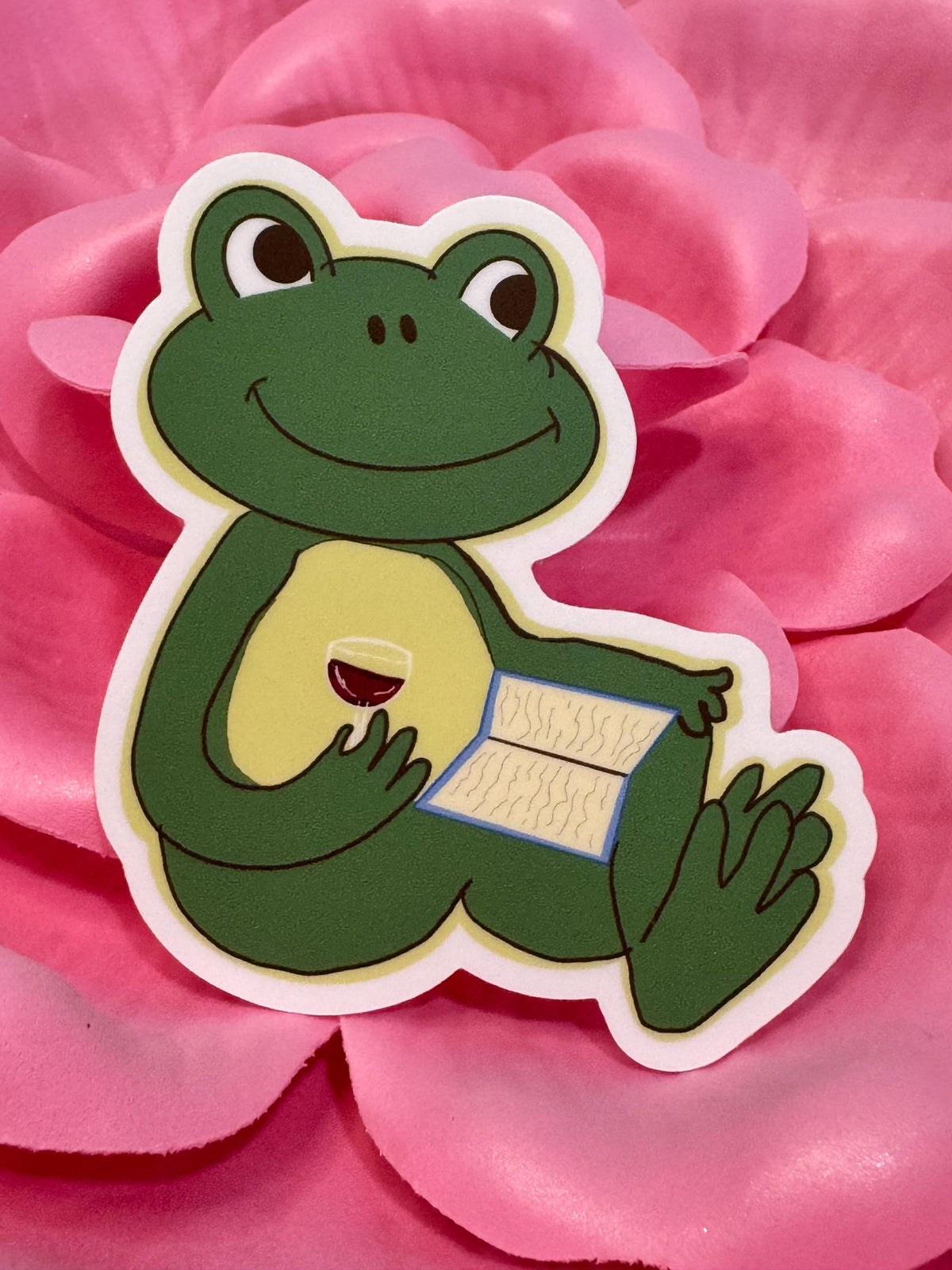 Frog Sticker | Books and Wine | Hand Drawn Original Art | Handmade