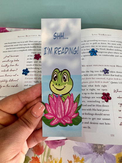 Frog Bookmark | Shh, I'm Reading | Laminated 2 × 6