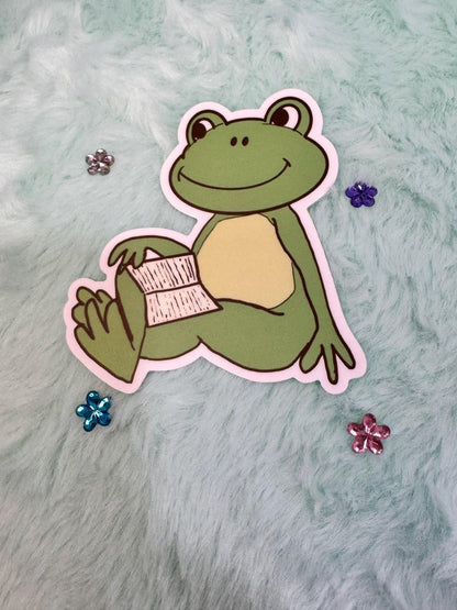 Relaxing Reading Frog Sticker | Vinyl Decal
