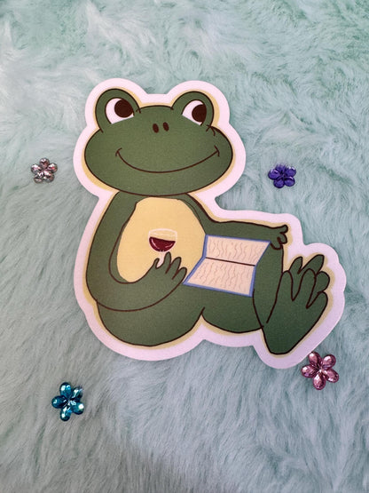 Frog Sticker | Books and Wine | Hand Drawn Original Art | Handmade