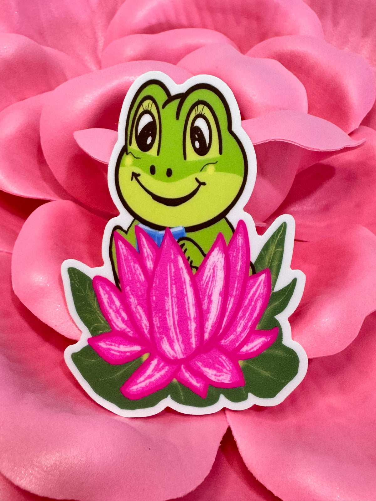 Happy Frog Reading In A Lotus Flower Vinyl Sticker | Hand Drawn Original Art | Handmade